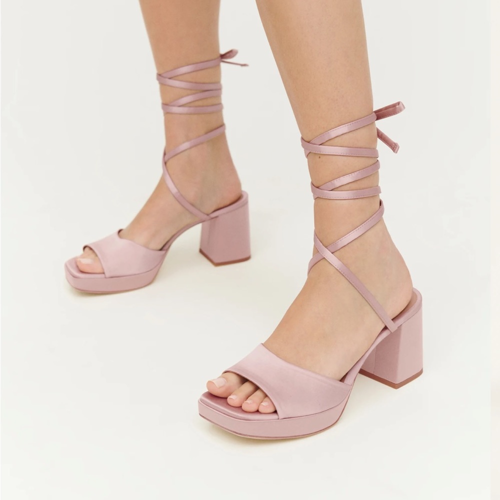 Reformation Madga ankle tie platform sandals.